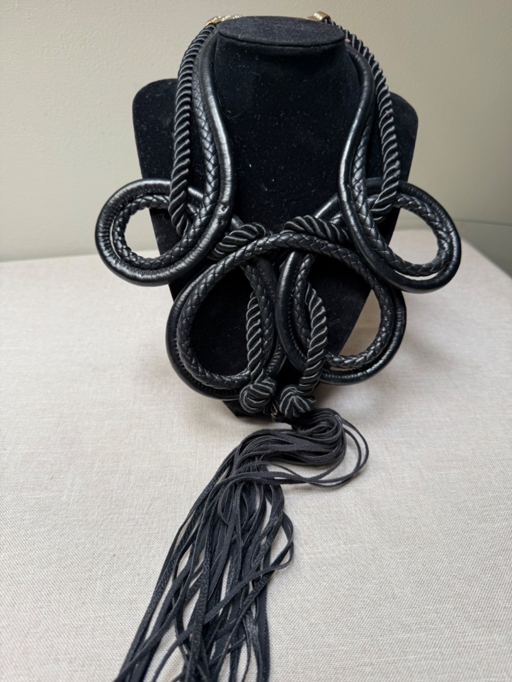 Mika Black Tassel Fringe Bib Statement Necklace - Picture 5 of 9